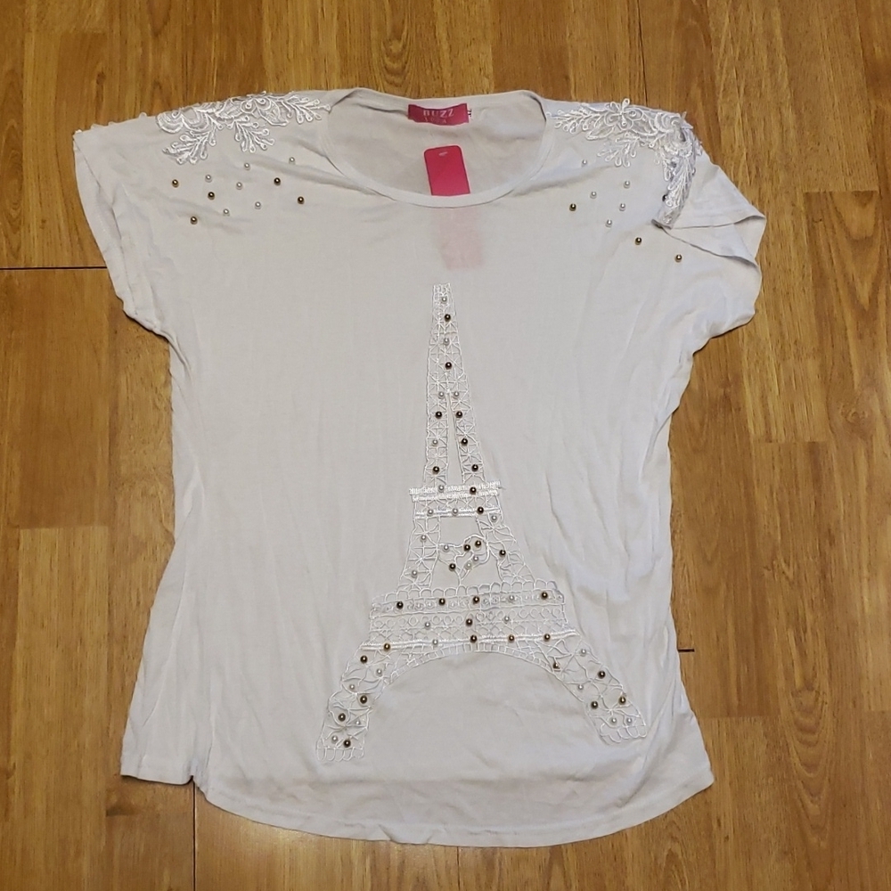 NWT beaded applique Eiffel Tower top sz XL